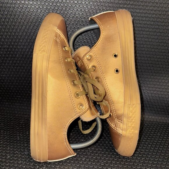 Converse All Star Chuck Taylor OX Leather Metallic Gold Sneakers Shoes Men’s 5.5 - Picture 4 of 8